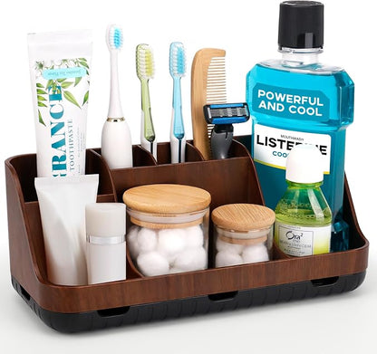 Wood Toothbrush Holders for Bathrooms Countertop Organizer by GFWARE