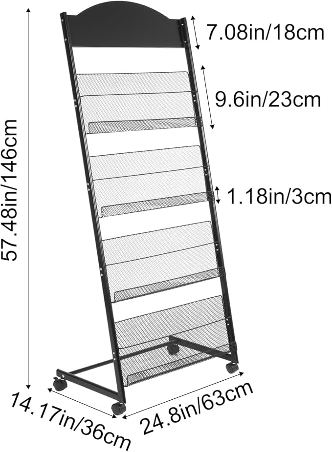 lesolar Floor-Standing Magazine Rack 4-tier Newspaper Holder Book Display Shelf - Image 3