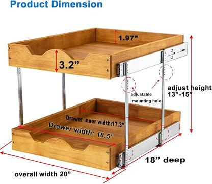 DINDON 2 Tier Pull Out Cabinet Organizer Double Tier Slide Out Wood Drawer - Image 2