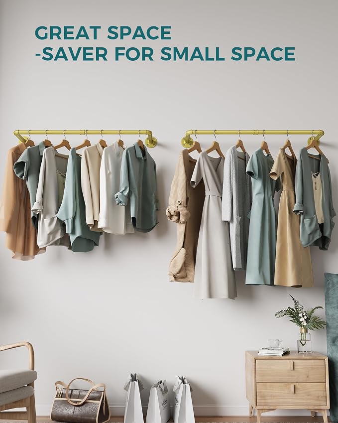 OROPY Industrial Pipe Clothes Rack Wall Mounted Set of 2, 38.4 inches Heavy - Image 2