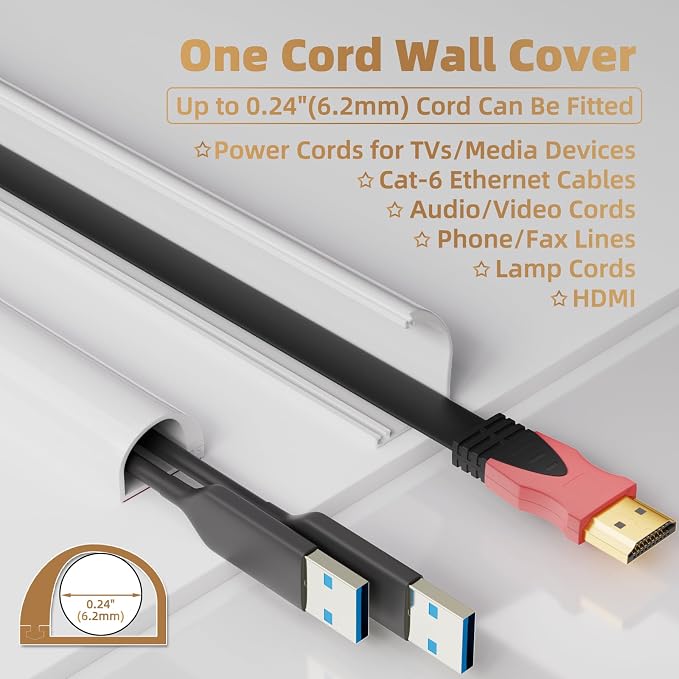 118" Side Open One Cord Hider for Wall Mounted Tv, Extension Cable Cover to - Image 2