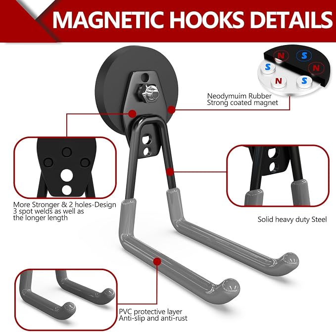 3-H Heavy Duty Magnet Garage Hooks 4 Pack, Extra Large Strong Magnetic Hooks - Image 5