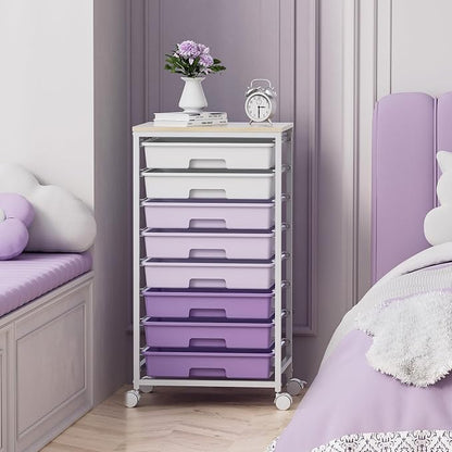 Rolling Cart with Drawers, Utility Cart With 8 Drawers and Wooden Tabletop - Image 7