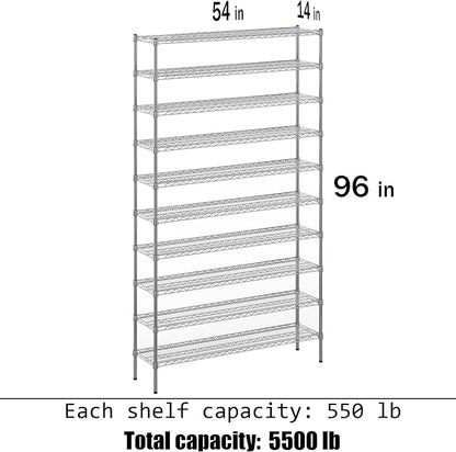 14" Deep x 54" Wide x 96" Height Wire Shelving Kit | 10-Tier | NSF Commercial - Image 3