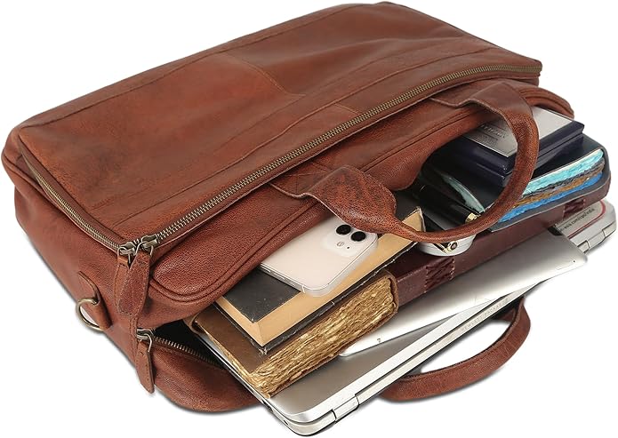 KomalC 16 Inch Leather briefcases Laptop Messenger Bags - Image 4