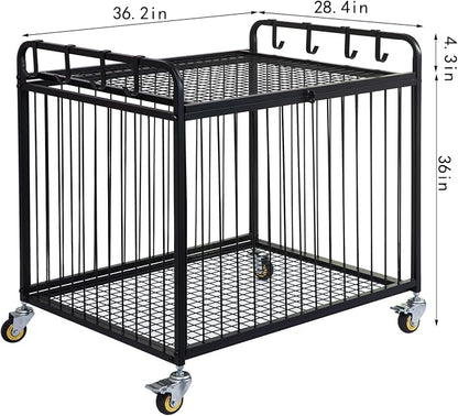 Matt Black Metal Rolling Cart Ball Gym Equipment Sports Gear Storage Portable - Image 8