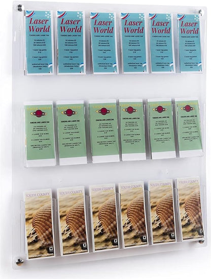 Displays2go 3-Tiered Clear Acrylic Magazine Rack, Adjustable, 9-18 Pockets by Displays2go
