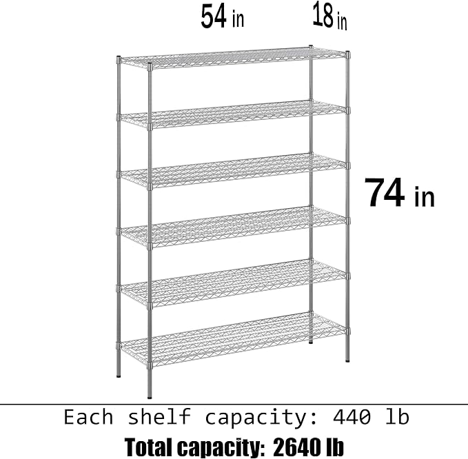 18" Deep x 54" Wide x 74" Height Wire Shelving Kit | 6-Tier | NSF Commercial - Image 3