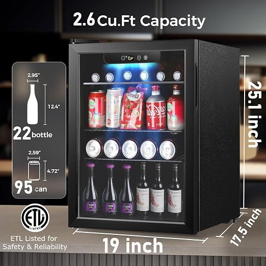 COWSAR 2.65 Cu.ft Wine Fridge, ETL Approved Beverage Refrigerator 95 Can Quiet - Image 2