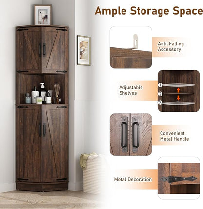 68" Tall Farmhouse Corner Cabinet, Dining Room Storage Cabinet - Image 5