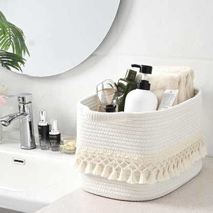 3 Pack Storage Basket for Shelves, Boho Cotton Rope Storage Bins - Image 9