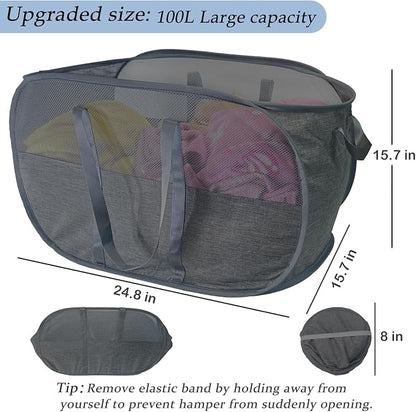 Upgraded 100L Collapsible Laundry Basket, Extra Large Mesh Pop Up Laundry Hamper - Image 2