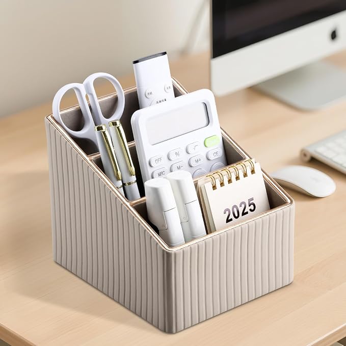 KINGFOM 3 Slot PU Leather Remote Controller Holder, Home Sundries Storage Box - Image 8