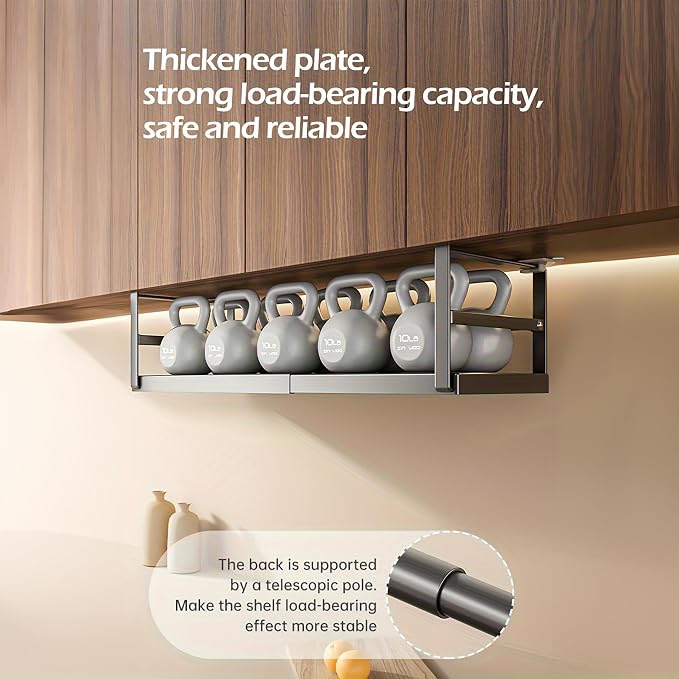 Hanging Under Shelf Storage Basket, Adjustable Width Under Cabinet Add-on - Image 6