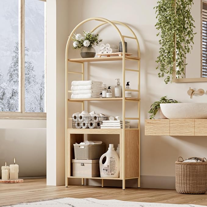 BREEZEHEAT 4-Tier Arched Bookshelf, Floor Standing Open Display Storage Shelf - Image 8