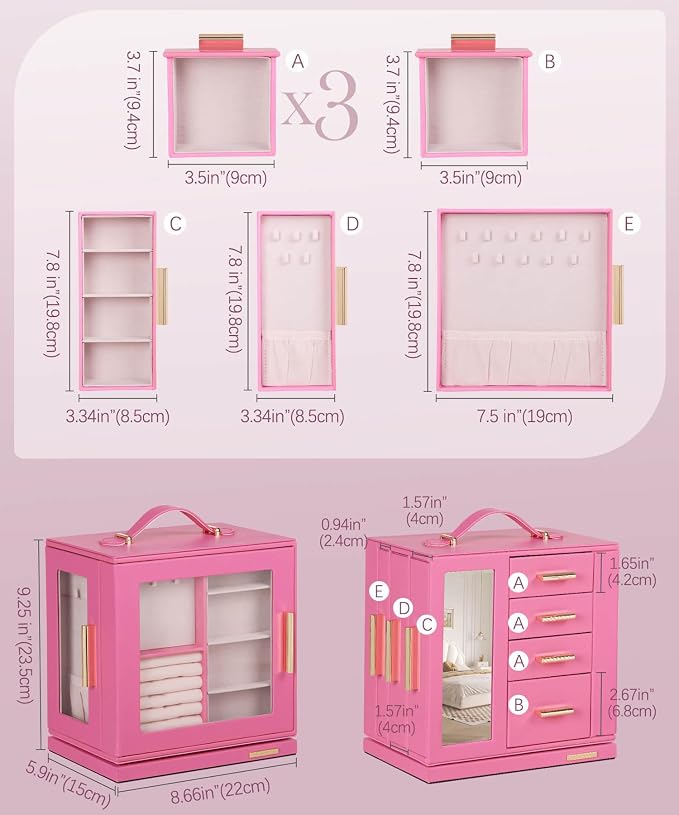 Homde Christmas Gifts Jewelry Box 360° Rotating, Necklace Earring Organizer - Image 6