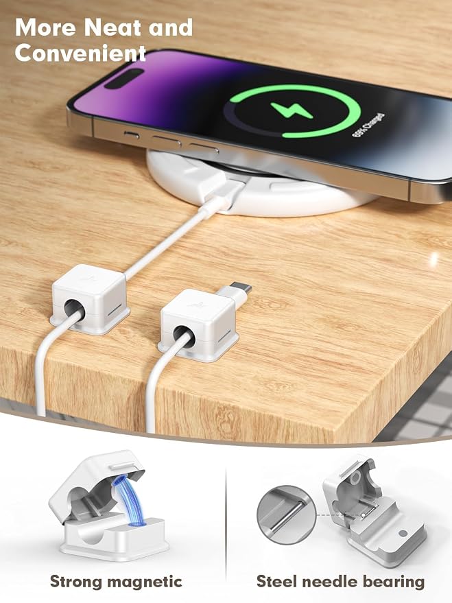 8 Pack Cord Organizer Magnetic Cable Clips Adhesive Cable Management Phone Wire - Image 3