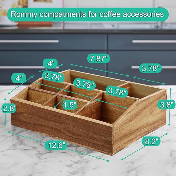 ALELION Acacia Wood Coffee Station Organizer - Image 7