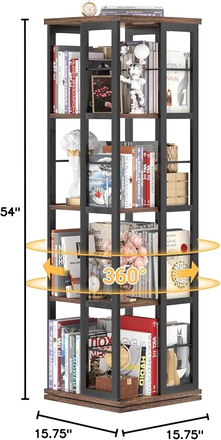 Aheaplus Rotating Bookshelf, Corner Bookshelf, 360 Display Wood Spinning - Image 3