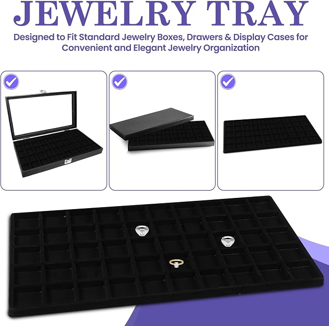 Novel Box 5 Pack 50-Slot Black Liner Jewelry Storage Tray Inserts 14.75x8.25x1 - Image 8