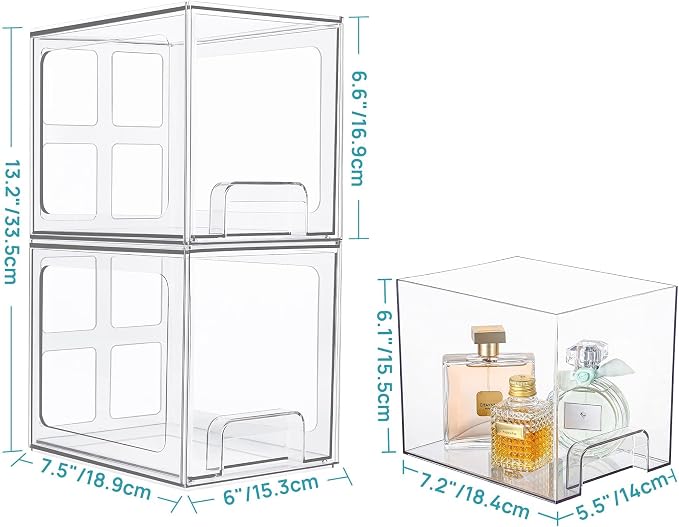 Vtopmart 6 pack Stackable Storage Drawers, 6.6''Tall Acrylic Bathroom Makeup - Image 3