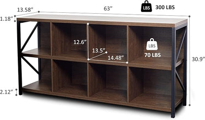 otlectics 2-Tier Bookcase with 8 Cubes, 63 Inch Industrial Horizontal Bookshelf - Image 2