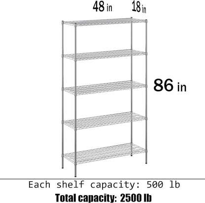 18" Deep x 48" Wide x 86" Height Wire Shelving Kit | 5-Tier | NSF Commercial - Image 3