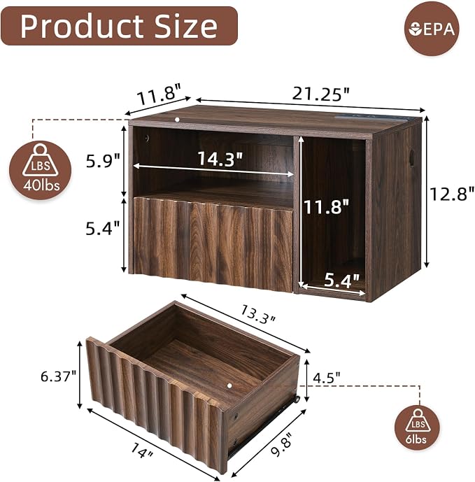 Modern Walnut Fluted Floating Nightstand - Image 2