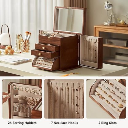 CHOSIN Black Walnut Wooden Jewelry Box, 4-Layer Lockable Organizer - Image 5