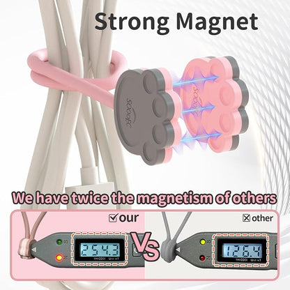SOOOEC Cute Cat Paw Magnetic Cable Ties – 24 Pack, Reusable Silicone Cord - Image 4