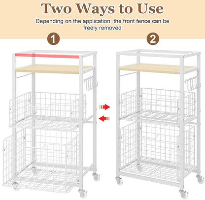 3 Tier Laundry Room Cart with Pull-Out Baskets, Utility Cart Rolling Storage - Image 4