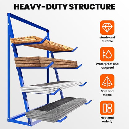 48x16x62'' Heavy Duty 4 Tiers Horizontal Lumber Storage Rack, 2400lbs Load - Image 6