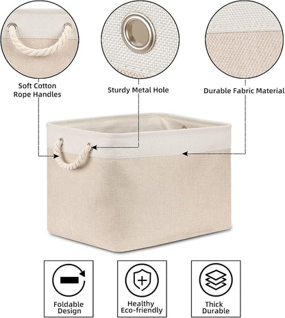 Bidtakay Beige Storage Basket Large Fabric Cloth Baskets Tall Rectangular Shelf - Image 5
