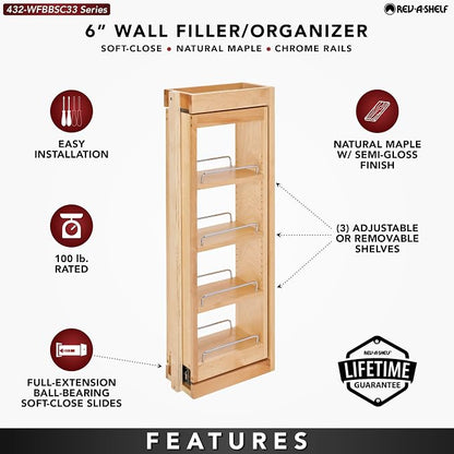 Rev-A-Shelf Kitchen Cabinet Pullout Wall Filler Wooden Organizer Slide Out - Image 4