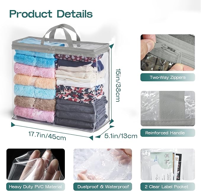 5 Pack Clear Storage Bags for Clothes, 22L Blanket Storage Bags, Under Bed - Image 2