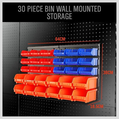 HORUSDY Wall Mounted Storage Bins Parts Rack 30PC Organizer Garage Plastic Shop - Image 9