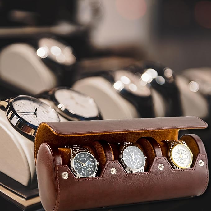 MR.OKAY 3 Watch Travel Case- Classic Leather Watch Case - Image 5