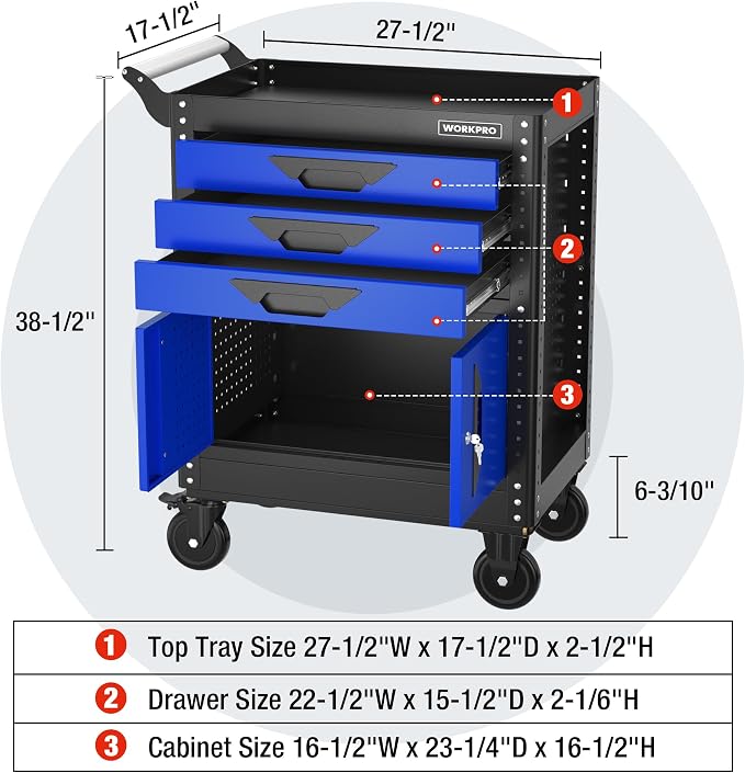 WORKPRO 27.5 Inch 3-Drawer Rolling Tool Chest - Image 3