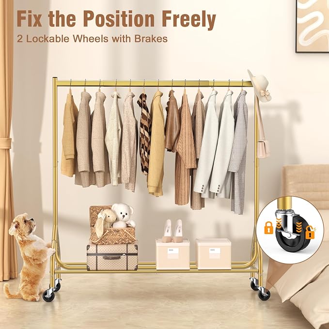 EAGMAK Heavy Duty Clothes Rack Load 420 LBS, Rolling Garment Rack - Image 5