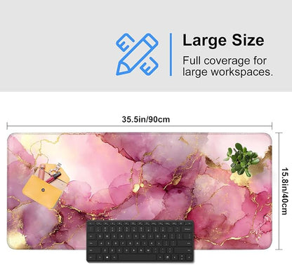 Pink Marble Ink Mouse Pad – Large Extended Desk Mat 35.43 x 15.75 in – Elegant - Image 3