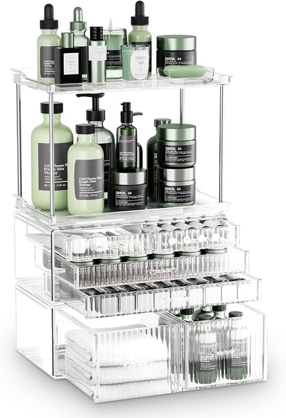 2-Tier 5-Drawer Bathroom Countertop Organizer : Multi-Purpose Makeup Organizer by Acina