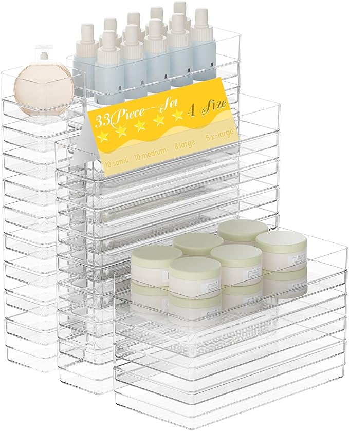 33 PCS Clear Plastic Drawer Organizer Set, 4 Sizes Acrylic Drawer Storage Trays by Unknown