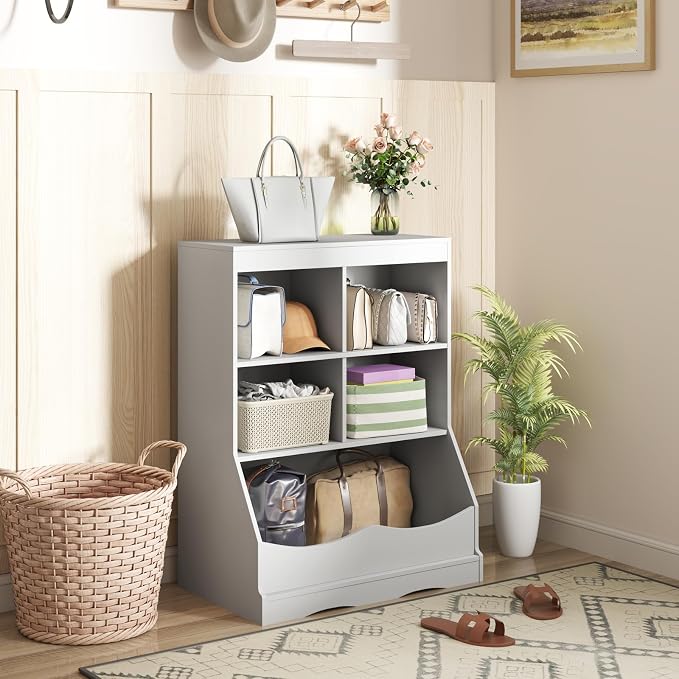 Storage Organizer, Small Bookcase w/ 4 Open Cubes & 1 Bottom Compartment - Image 2
