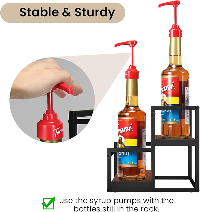 THYGIFTREE Coffee Syrup Rack Organizer 2-Tier 10 Syrup Bottles Holder Stand - Image 5
