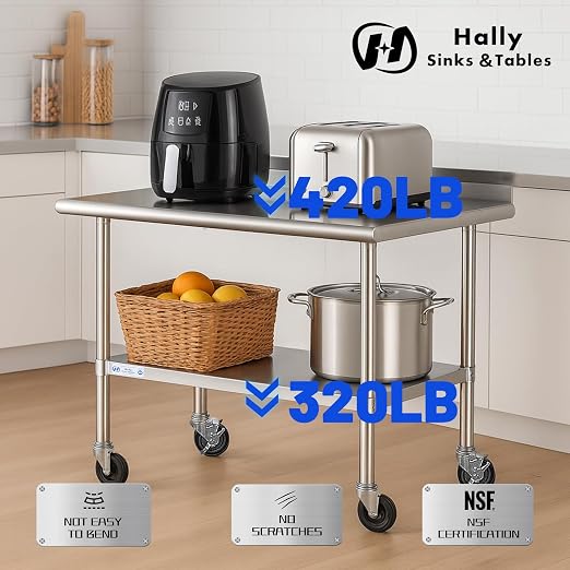 Hally Stainless Steel Table for Prep & Work 24 x 30 Inches - Image 4
