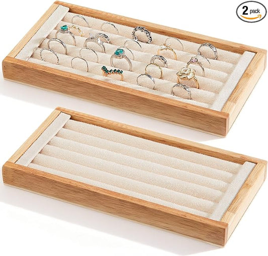 Novabright 2 Pcs Bamboo Ring Holder Bamboo Ring Display Stand 5 Slot Rings by Unknown