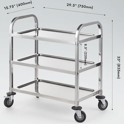 CURTA Stainless Steel Serving Trolley, Rolling Casters Brake Wheel, Commercial - Image 5