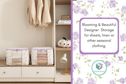 Designer Canvas Clothing Storage Bags 2 Pack Purple Floral Clothes Organizer - Image 9