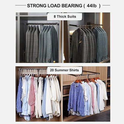 Pull Down Closet Rod for Hanging Clothes, Retractable Wardrobe Hanger for - Image 6