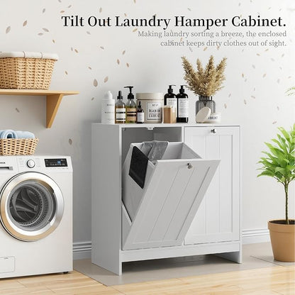 Tilt-Out Double Laundry Hamper Cabinet, 26.8" H x 26" W x 12" D, 5.9 Gal - Image 5
